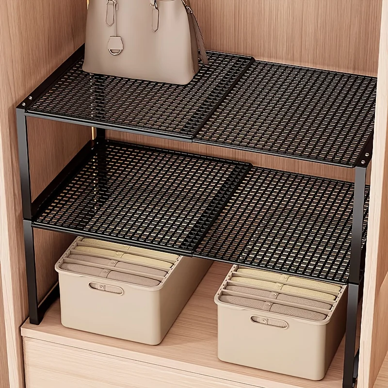 Extendable Metal Wire Shelf Organizer Adjustable Stackable Storage Rack for Kitchen Pantry Bathroom Shoe Cabinet Tool Closet