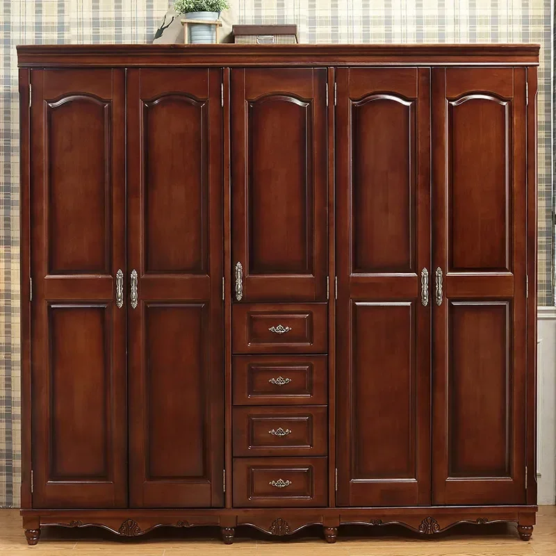 -For Bedroom furniture mahogany color classical 2/3/4/5 door solid wood bedroom wardrobe&