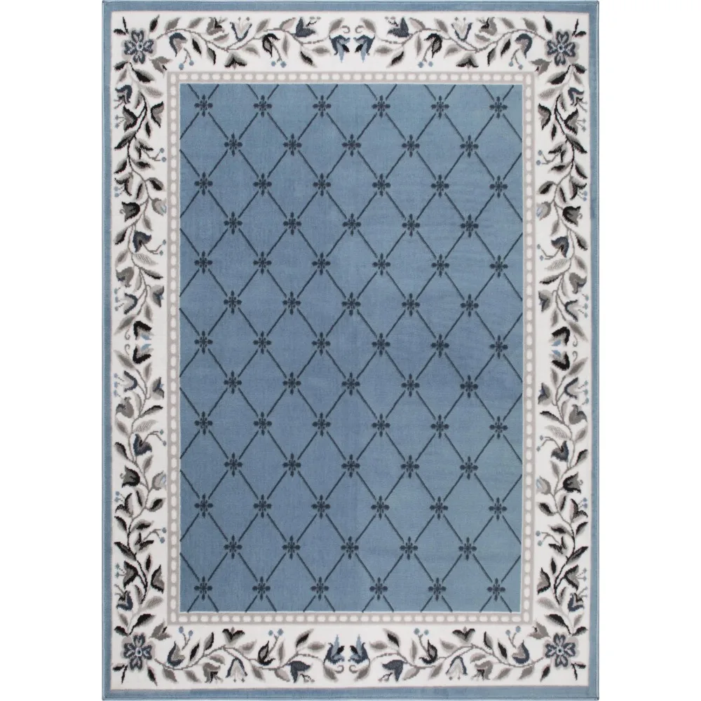 

Premium Aydin Traditional Diamond Floral Area Rug, Blue/Ivory, 3'7x5'2