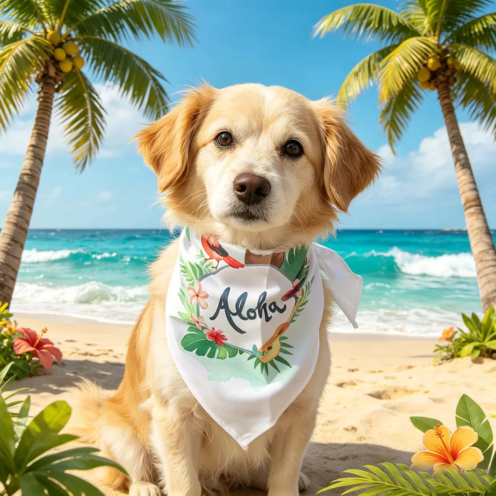 5 PCS COLOR IN RANDOM Hawaiian Dog Bandanas for Pets Triangle Kerchief Scarf Bibs Set for Summer Pets Dogs Party Costume Accesso