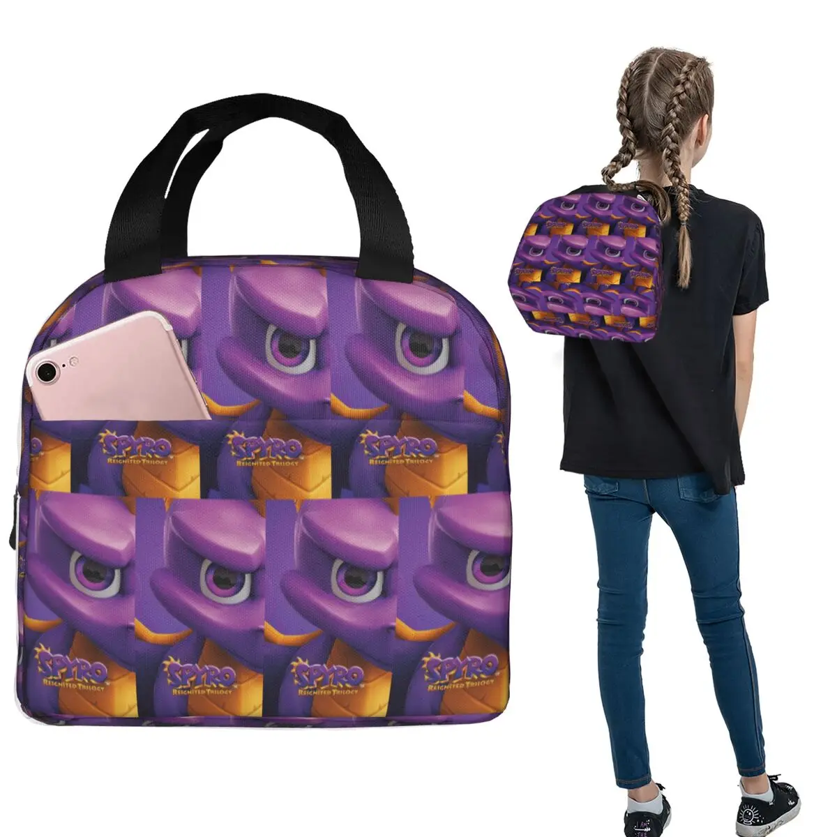 Spyro The Dragon Spyro Insulated Lunch Bag for Women Kids Portable Food Boxes Thermal Lunch Box Tote