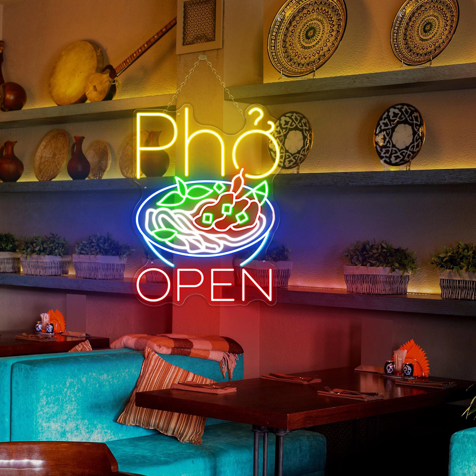 Pho Open Neon Sign Vietnamese Food Neon Sign Restaurant Kitchen Wall Hanging Decor Custom Neon Signs Welcome Led Light