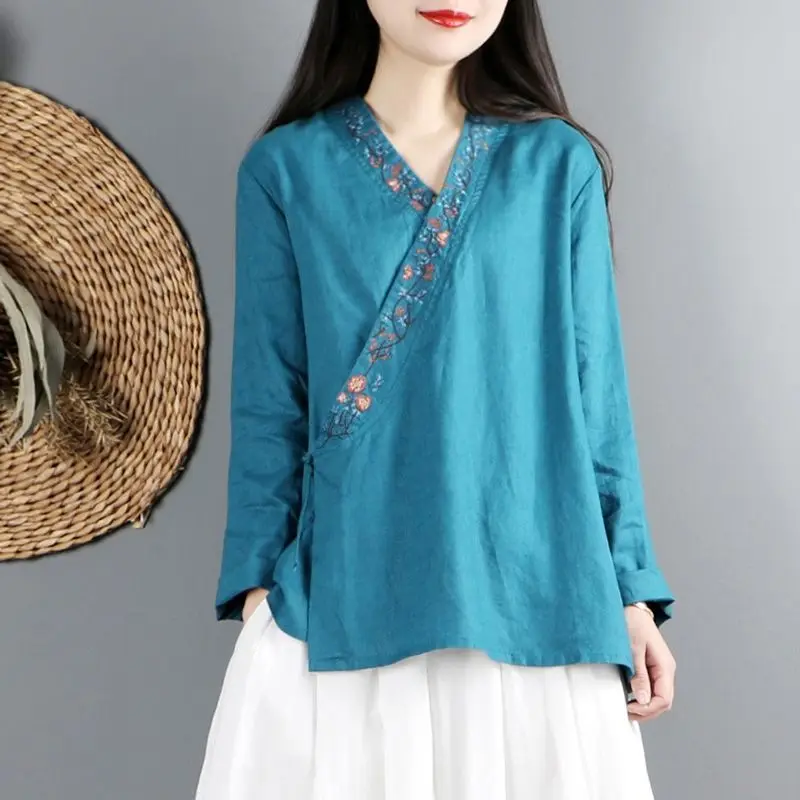 2023 New Women\'s Clothing Crew Neck Long Sleeve Classic Lolita Spring Autumn Solid Color Button Printed Loose Shirt