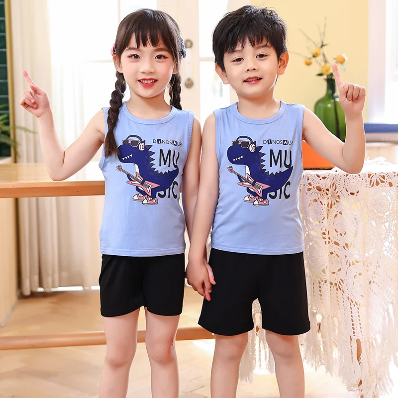 Children's suit summer thin boy vest summer handsome baby shorts Children's wear women breathable outside children's home wear 1