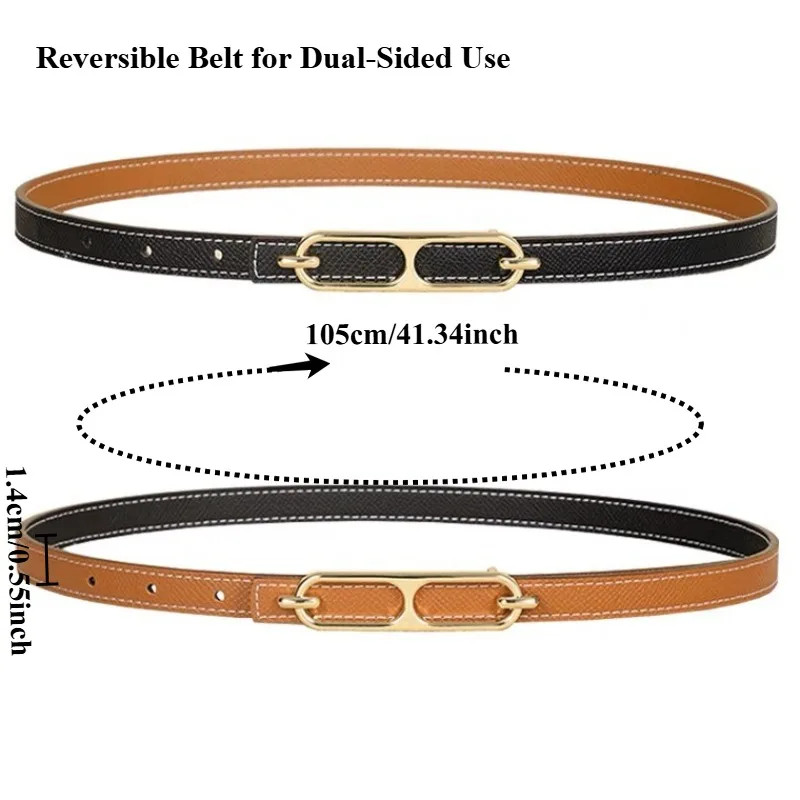 Stylish Reversible Minimalist Commuter Women’s Slim Belt Versatile Decorative Belt for Dresses Suits and Shirts with Snap Clasp