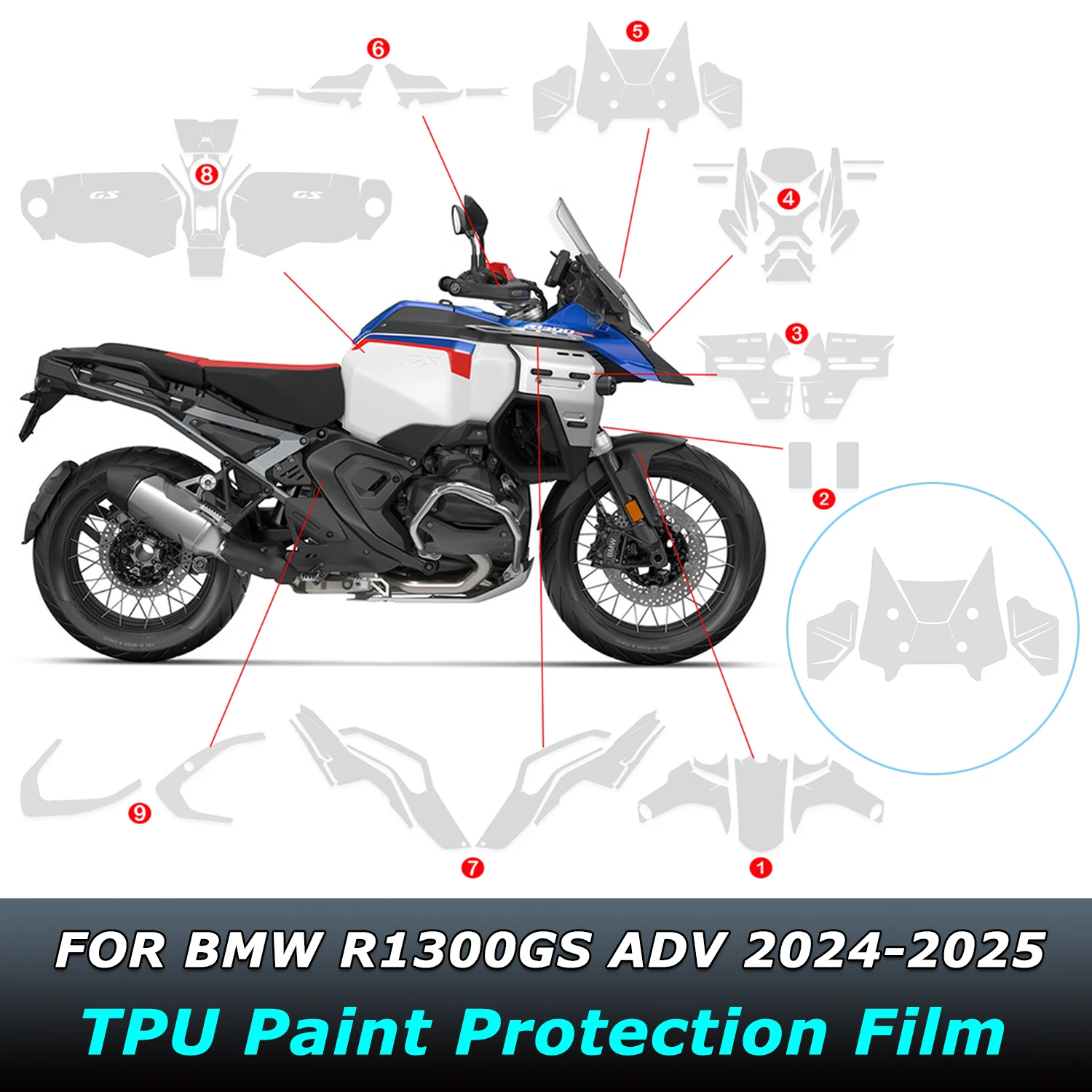 New 2024-2025 Motorcycle Invisible Paint Protection TPU Film Set Body Fairing Transparent Stickers For BMW R1300 GS R1300GS ADV