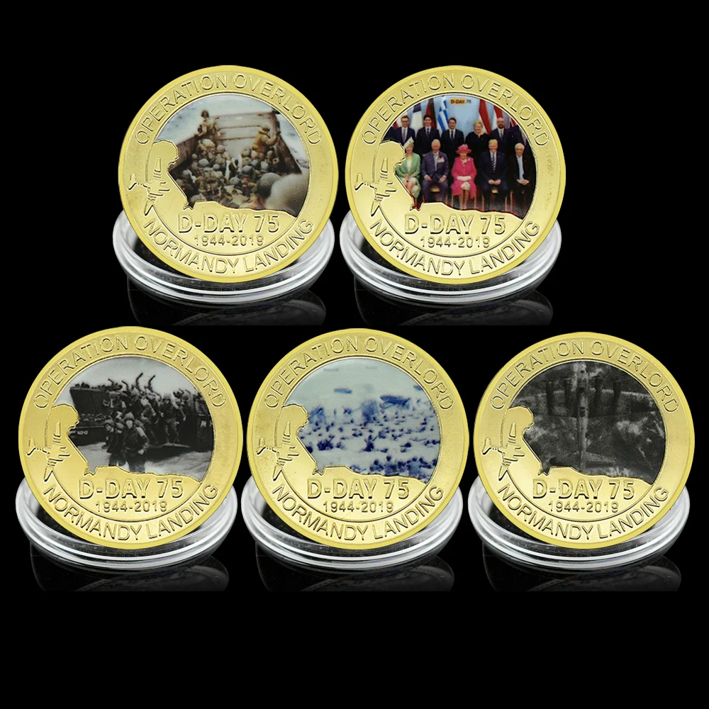 

5pc/set Landing Operation on Normandy 75th commemorative coinMetal Craft Challenge Coin Collectible Gift
