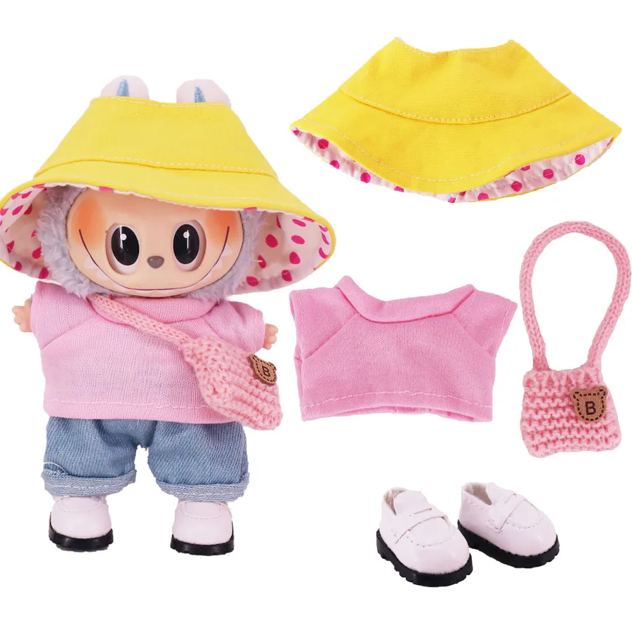 Conjunto de roupas de boneca 5 peças para labubu 17cm acessórios de boneca de pelúcia, brinquedos para meninas, presente de aniversário de natal