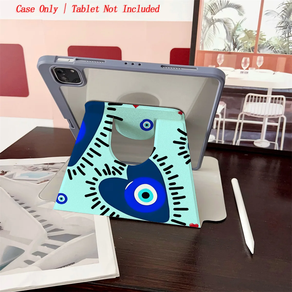 حافظة كمبيوتر لوحي بنمط عيون زرقاء بخلفية سماوية - واقي نحيف مقاوم للخدش لجهاز Apple iPad #4