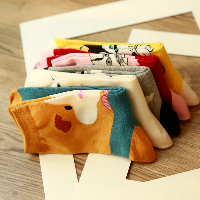 Unisex Funny Cartoon Animal Socks Girls Warm Soft Cotton Sokken Korean Cute Happy Cat Hamster Dog