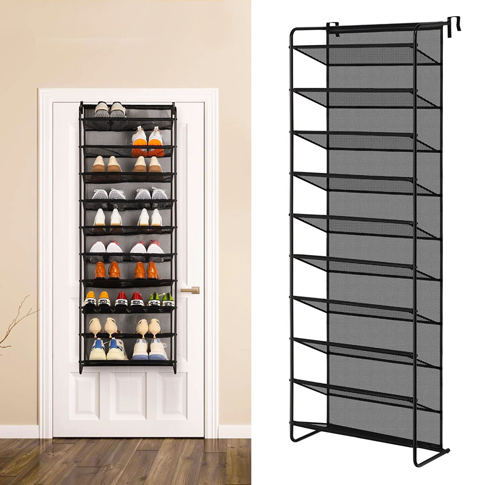 10 Tier Shoe Rack Over The Door Shoe Organizer Hanging Shoe Storage Shelf Closet Heavy-Duty Over the Door Shoe Rack Organizer