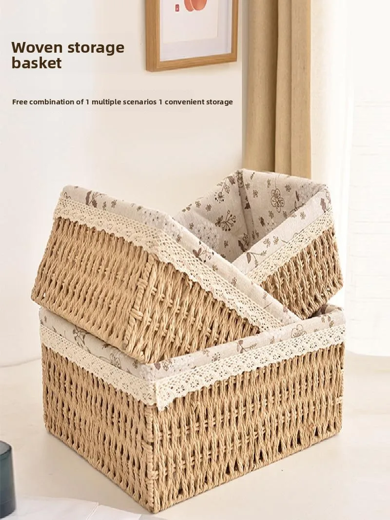 Woven Rattan Sle Storage Box Coffee Table Living Room Miscellaneous Clothes Cosmetic Storage Basket Desktop Organizer Box