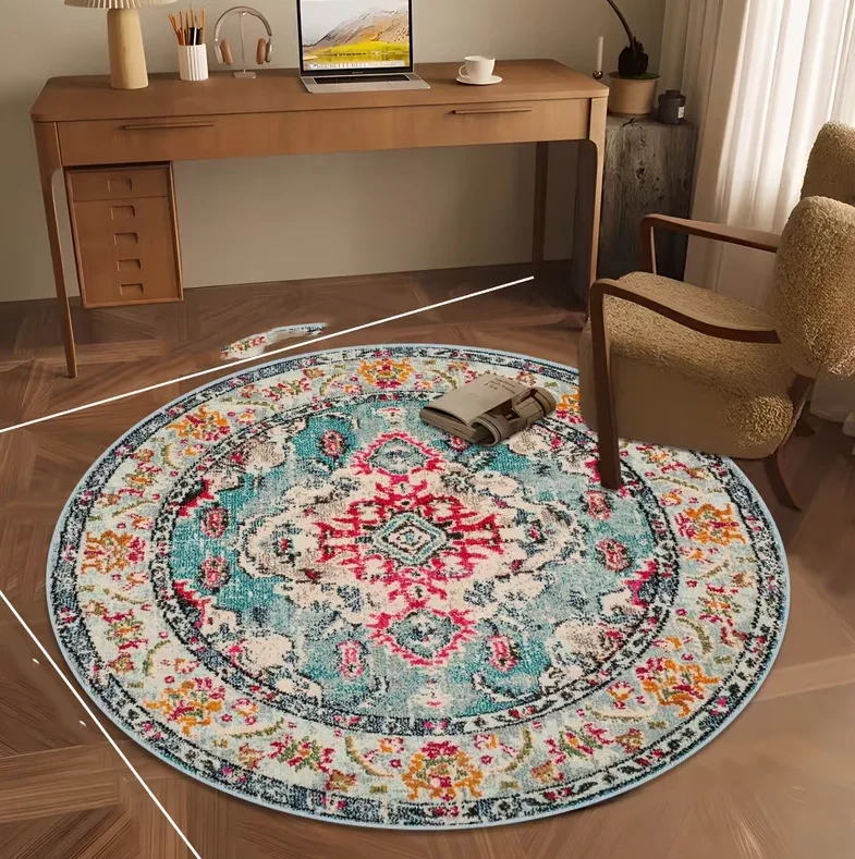 Modern Geometric Mat Bohemian Style Retro Cream Colored Circular Mat Soft Fluffy Carpet Living Room Bedroom Home Decor Carpet