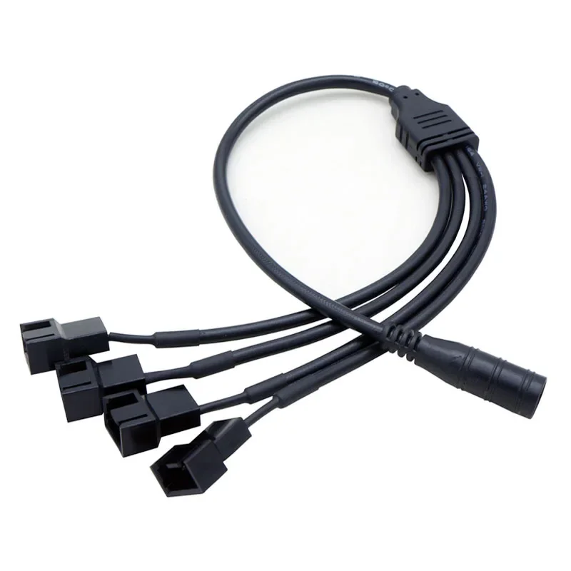 DC 5,5*2,1mm hembra 1 a 1 2 3 4 12V 4Pin PWM adaptador de ventilador Cable conector de fuente de alimentación