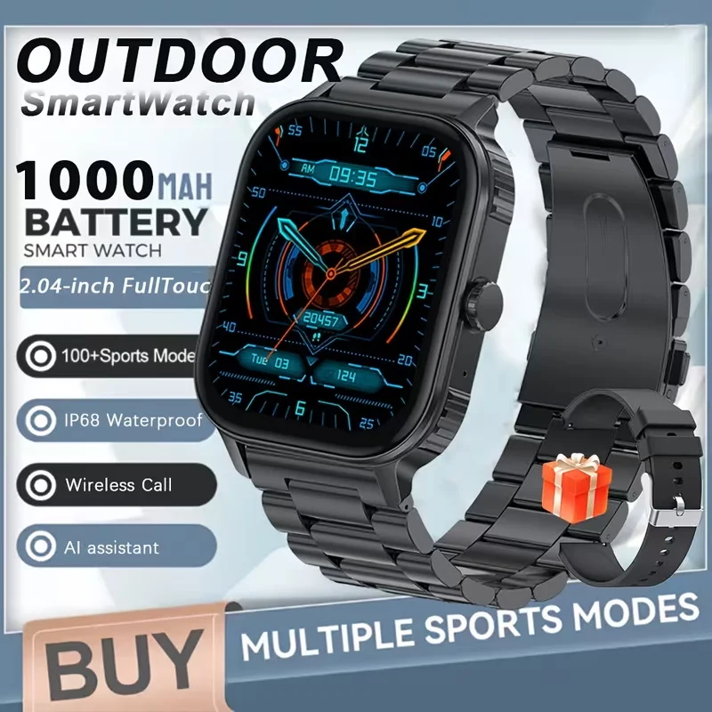 

2025 New Fashion Sports Smart Watch Men Women 2.04-Inch HD AMOLED Full Touch Screen IP68 Waterproof Bluetooth Call SmartWatches