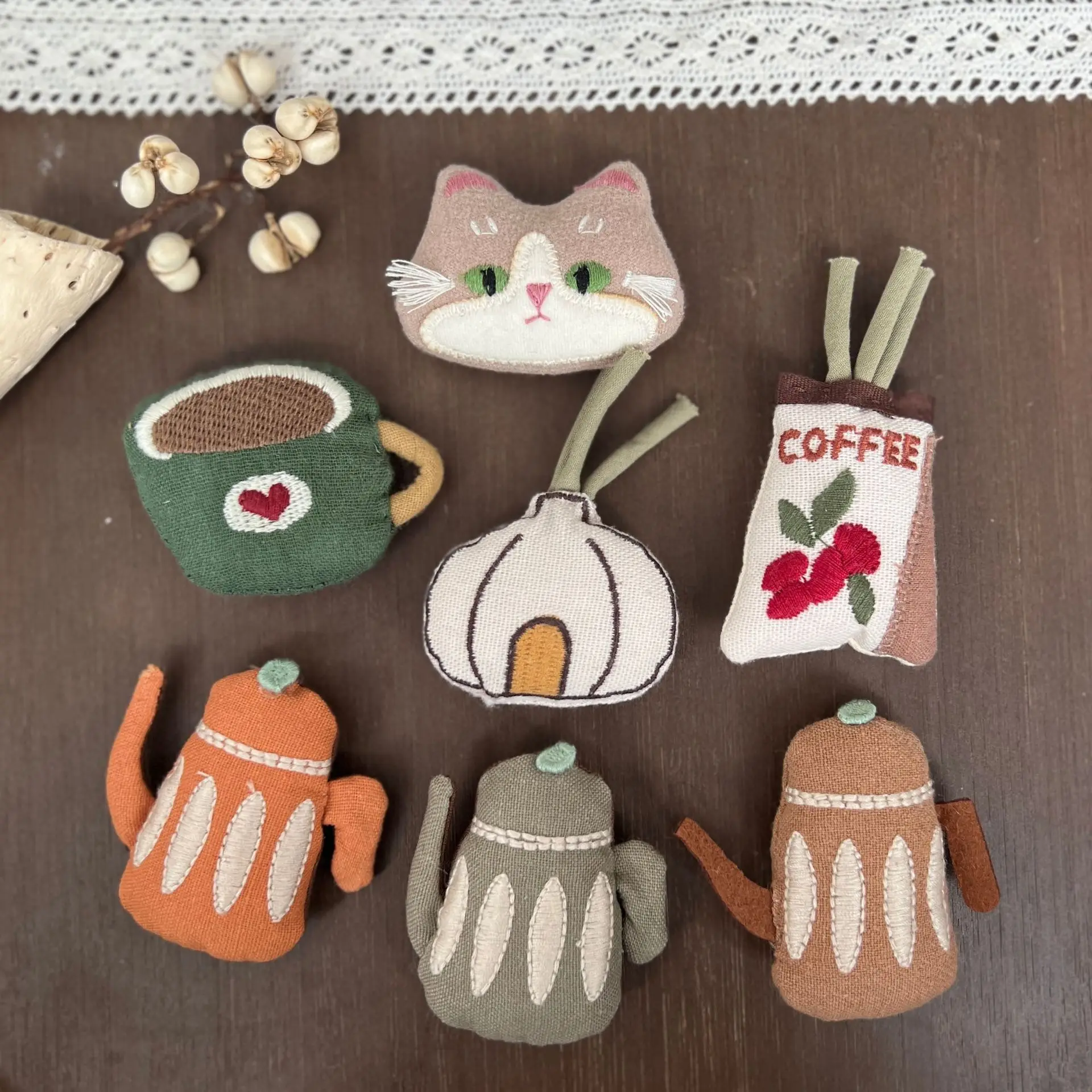 Coffee Cup Brooch 1PCS New for Women Cotton Filled Cute Cat DIY Clothing Shoe Sock Bag Charm Decor Durable Kit