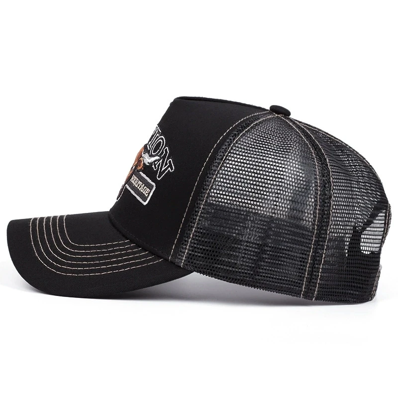 قبعة بيسبول شبكية عالية الجودة مع تطريز بقرة مناسبة للرياضات الخارجية، وظيفة مسامية ومظلة