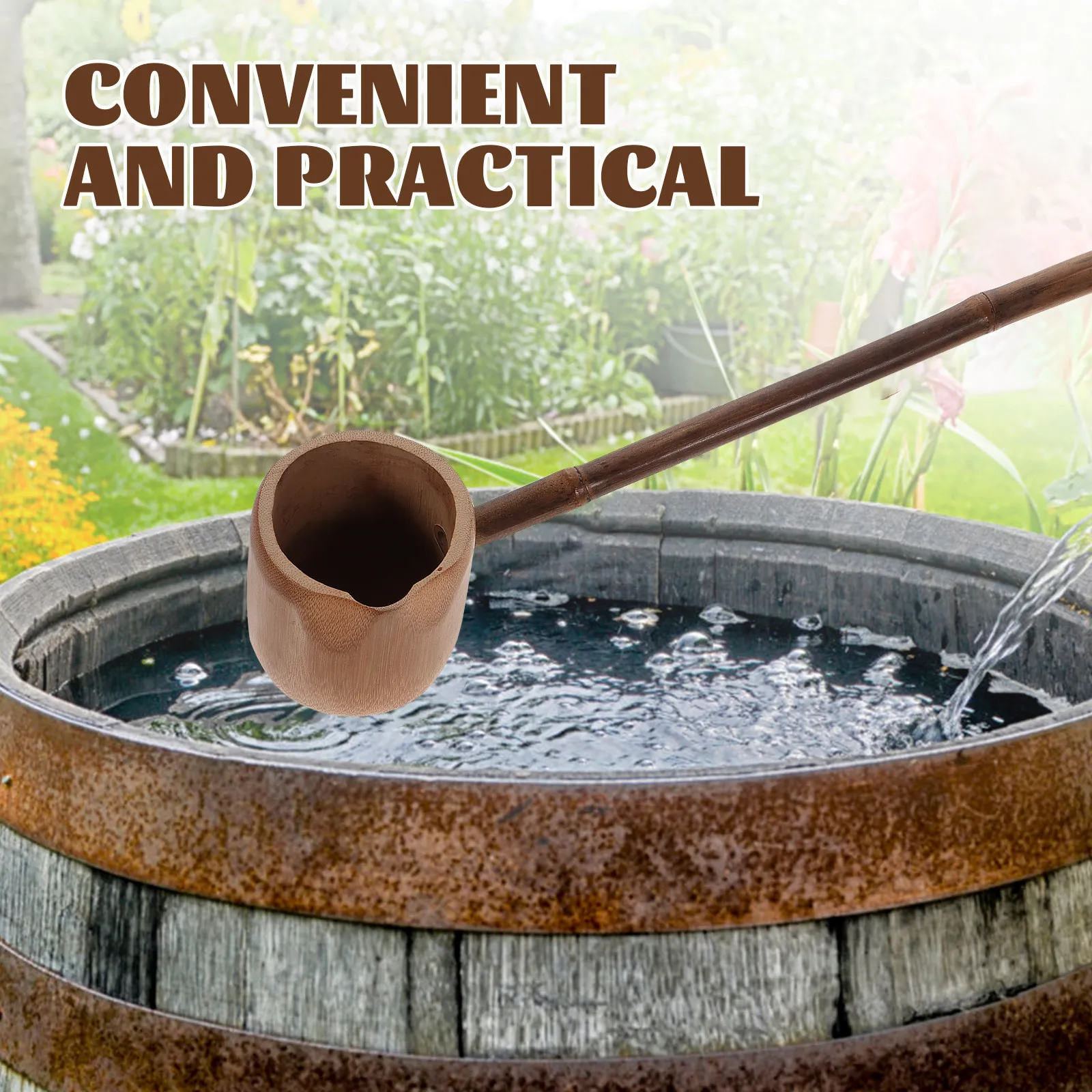 Bamboo Water Dipper Long Handle Handcrafted Texture Each Spoon Unique for Loose Tea Serving Bath Shower