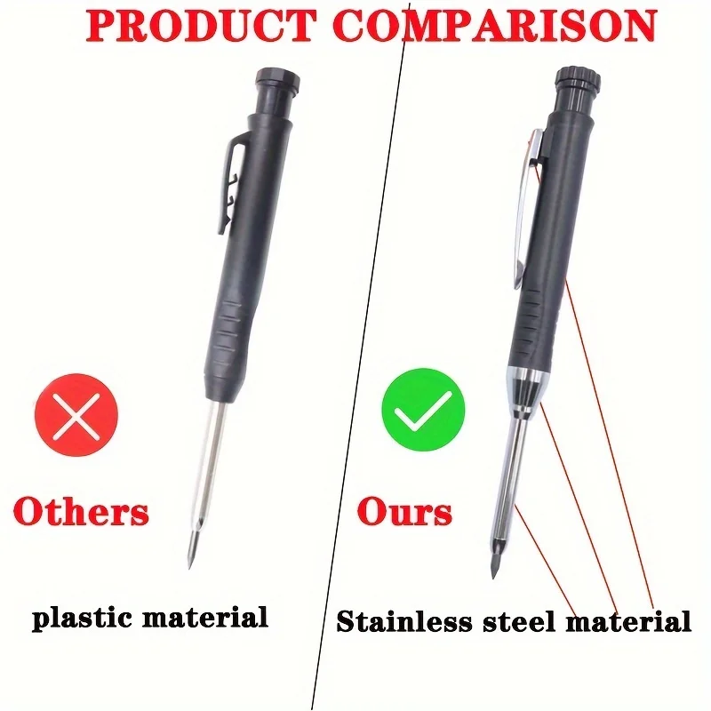 Solid Carpenter Pencil Woodworking Mechanical 3 Colors Refill Construction Marking Scriber Lead Built-in Sharpener