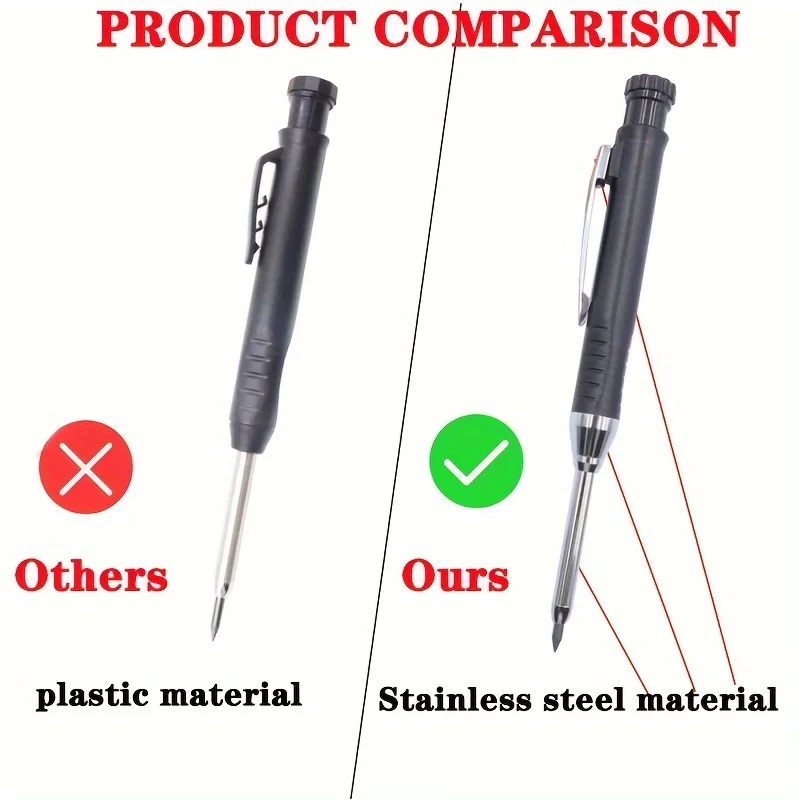 Lápiz de carpintero sólido para carpintería, afilador mecánico de plomo incorporado, recarga de 3 colores, marcado de construcción
