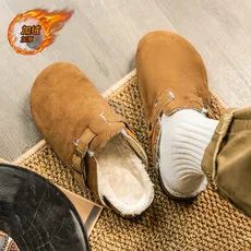 

Winter fur clogs for men, women plush classic cork slippers Fashion couple slippers snowshoes