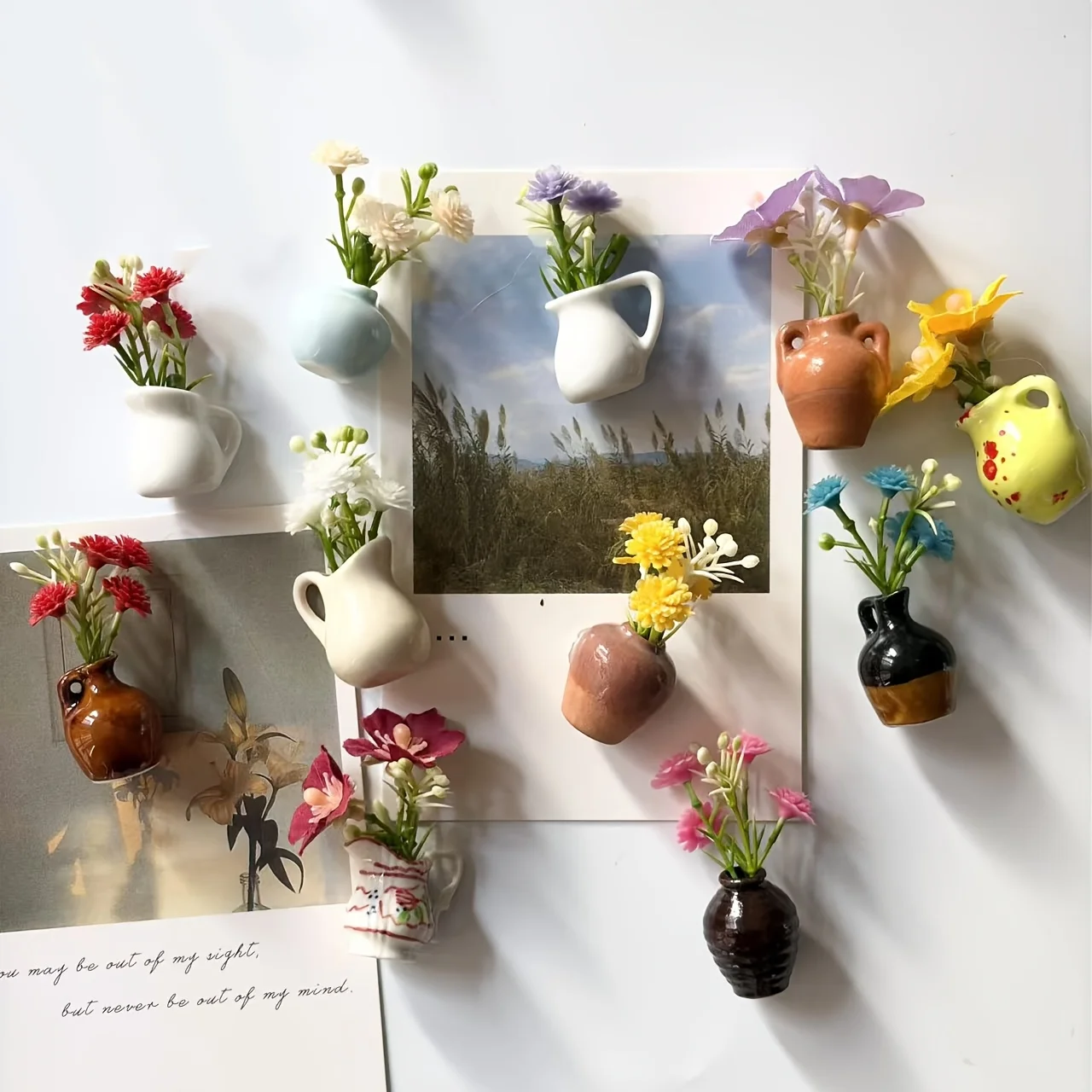 Creative 3D three-dimensional home decoration with ceramic small vases and fridge magnets