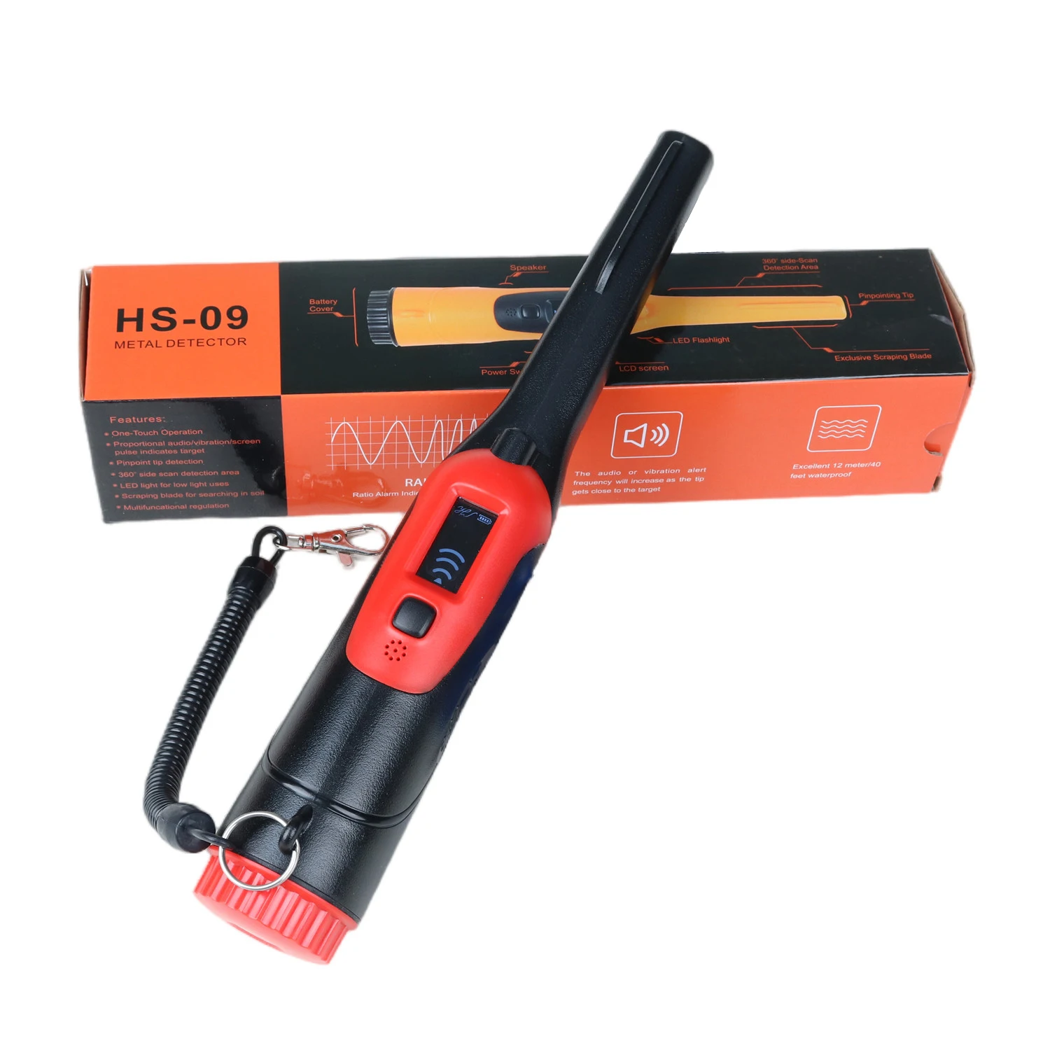 Detector de Metales Pinpoint LCD, buscador de metales Pinpointer de 360 °, resistente al agua hasta 40 pies bajo el agua