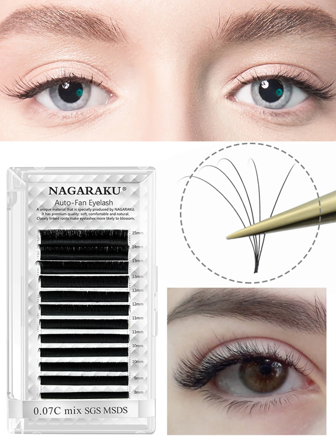 NAGARAKU Fast Shipping Easy Fan Auto Eyelash Extension Supplies Handing Making Fast Bloom Flowering Pre-bonded Lashes Volume