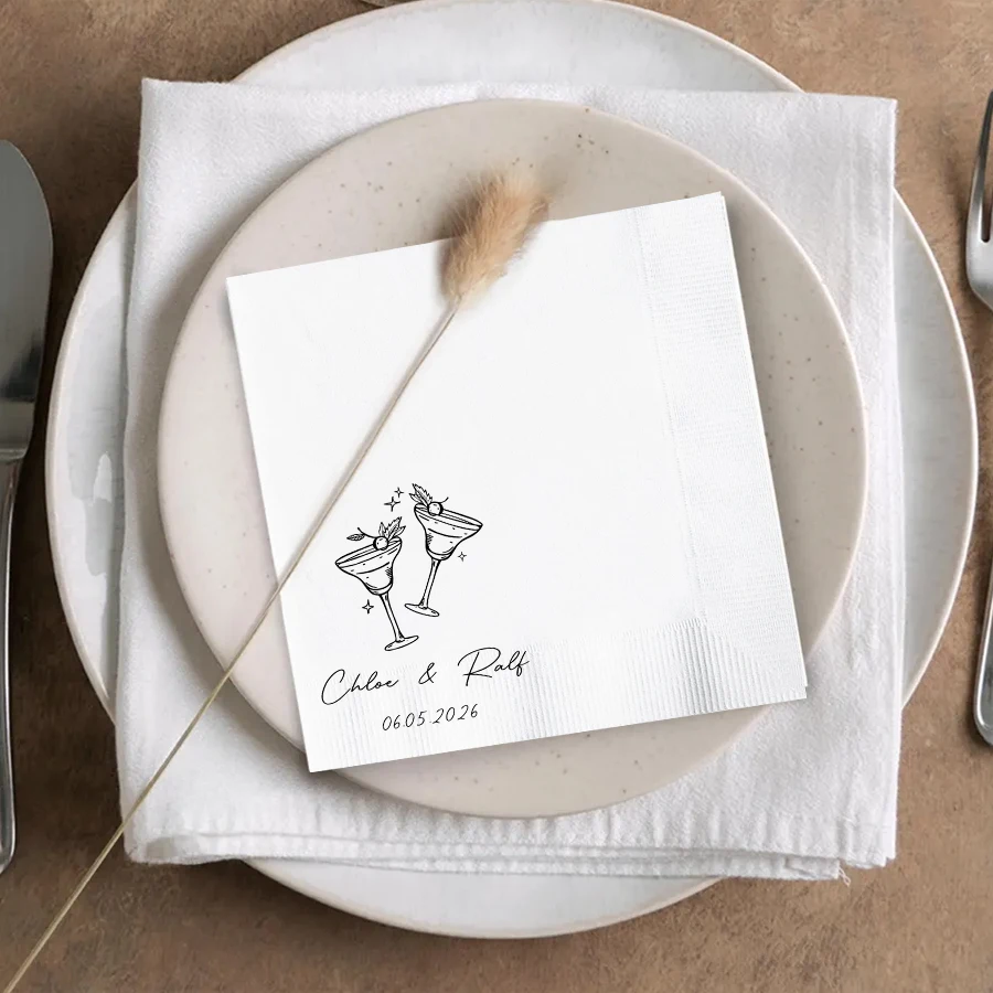

50pcs Custom Cocktail Napkins Wedding Napkins Personalized Name and Date, Disposable Paper Napkin Personalized Birthday Napkins