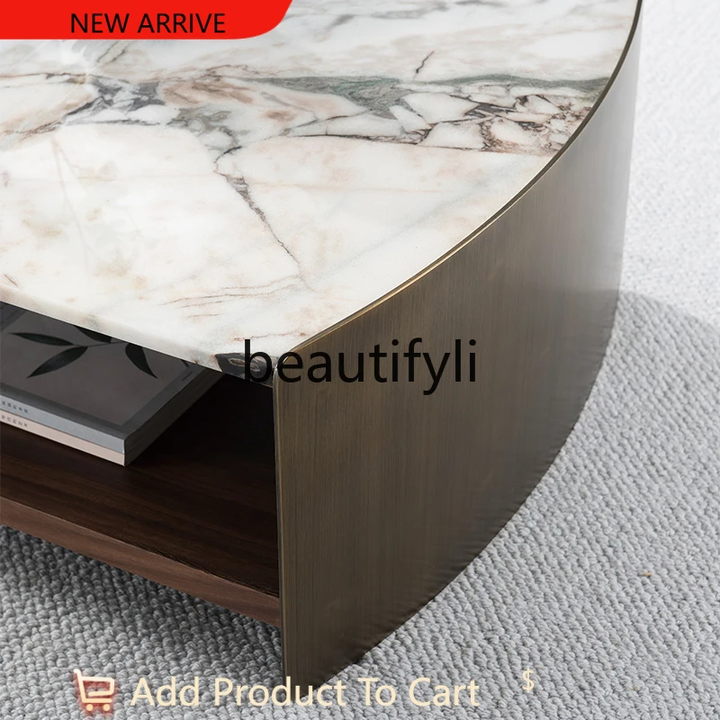 

Italian Minimalist Marble Coffee Table Set Modern Light Luxury Metal Tea Table G1218