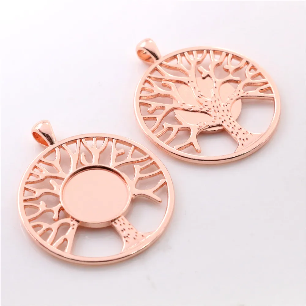 New Fashion 14mm Inner Size High Quality Rhodium Gold Black Colors Plated Tree Style Cabochon Base Cameo Setting Charms Pendant