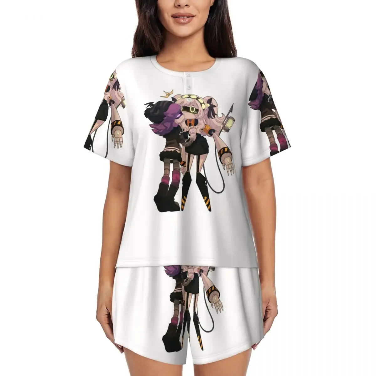 

Murder Drones Round Neck Short Sleeve Nightgowns for Sleeping Sleepshirts Women Loose Pajama Set Short Pants