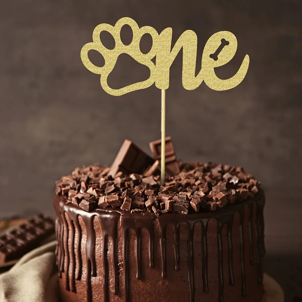 1PC Gold Sparkling Cake Topper Golden Glitter 1st Birthday Dog Paw Cake Choose Let\'s Pawty Theme Baby Gift Party