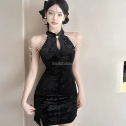 2025 women's improved chinese sleeveless slimming cheongsam new sexy female hollow out design retro fashion party qipao dress