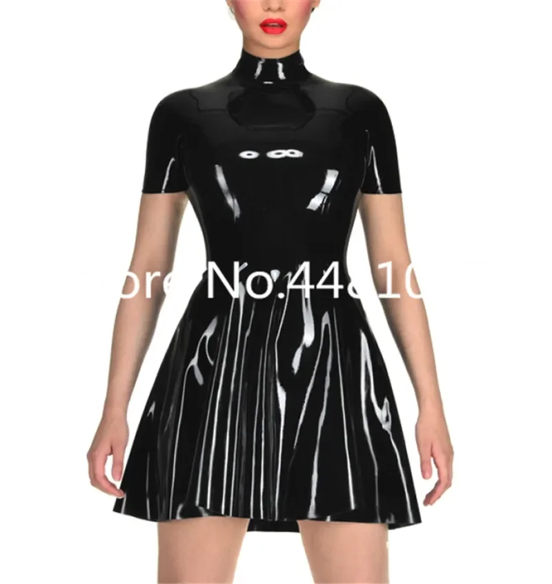 Women Latex Sexy Bunny Dress Princess Swing Dress Latex Short Sleeves Costumes Skirts