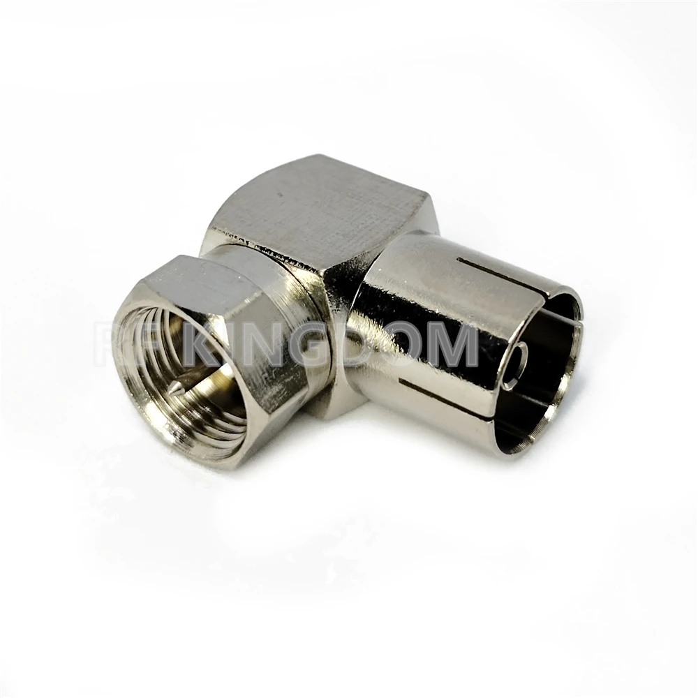 Adaptador de tipo F a TV IEC, Conector de enchufe de antena aérea de 90 grados, adaptador de ángulo recto, juego de F-TV de Cable coaxial, 1 unidad