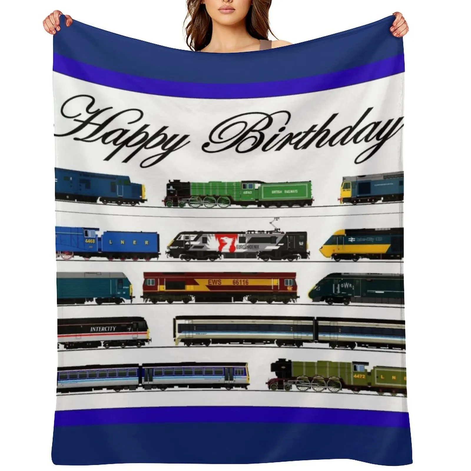 

Locomotive Birthday card Throw Blanket Cute Plaid sofa bed heavy to sleep Sofas Blankets