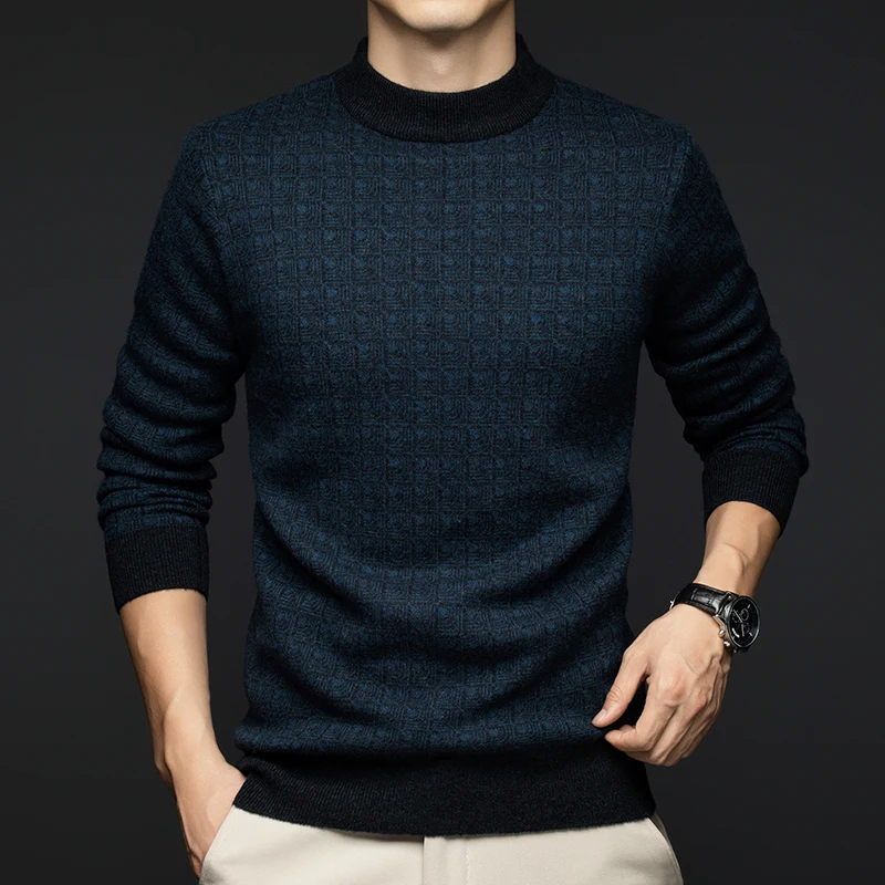 

Men 100% Wool Casual Knit Tops Jumpers Sweater Warm Thick Basic for Autumn Winter Gradient Argyle Pattern