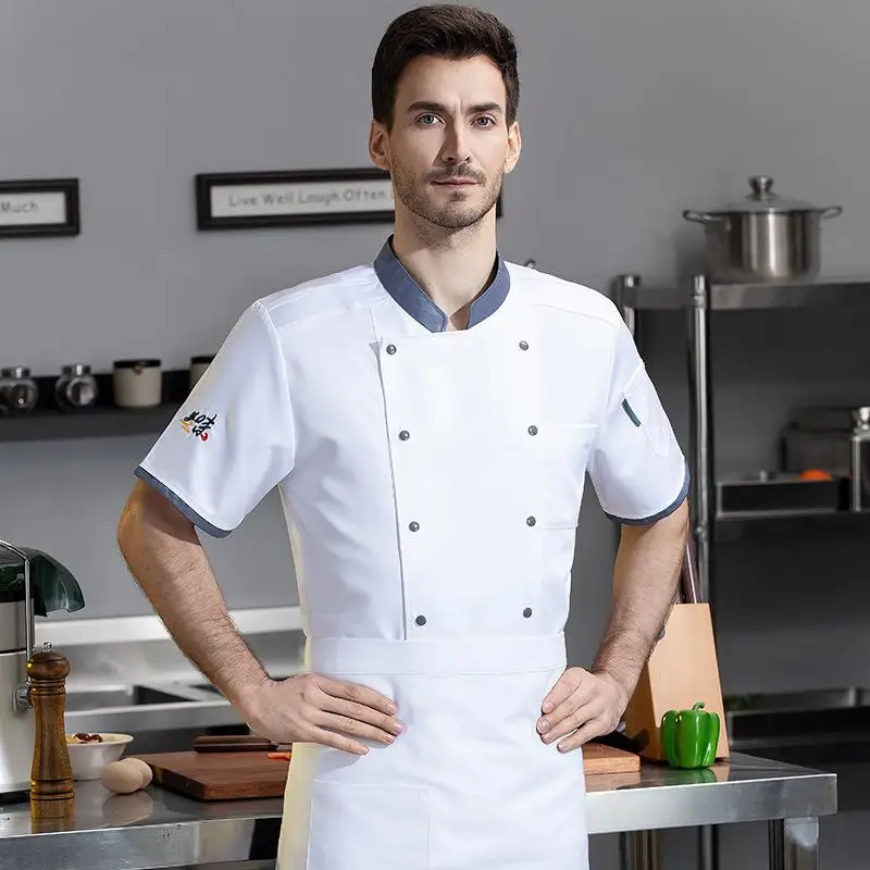 Breathable Chef Jacket Kitchen Cooking Uniform Personalized Embroidered Logo Men Women Short Sleeved Baked Bread Chef Workwear