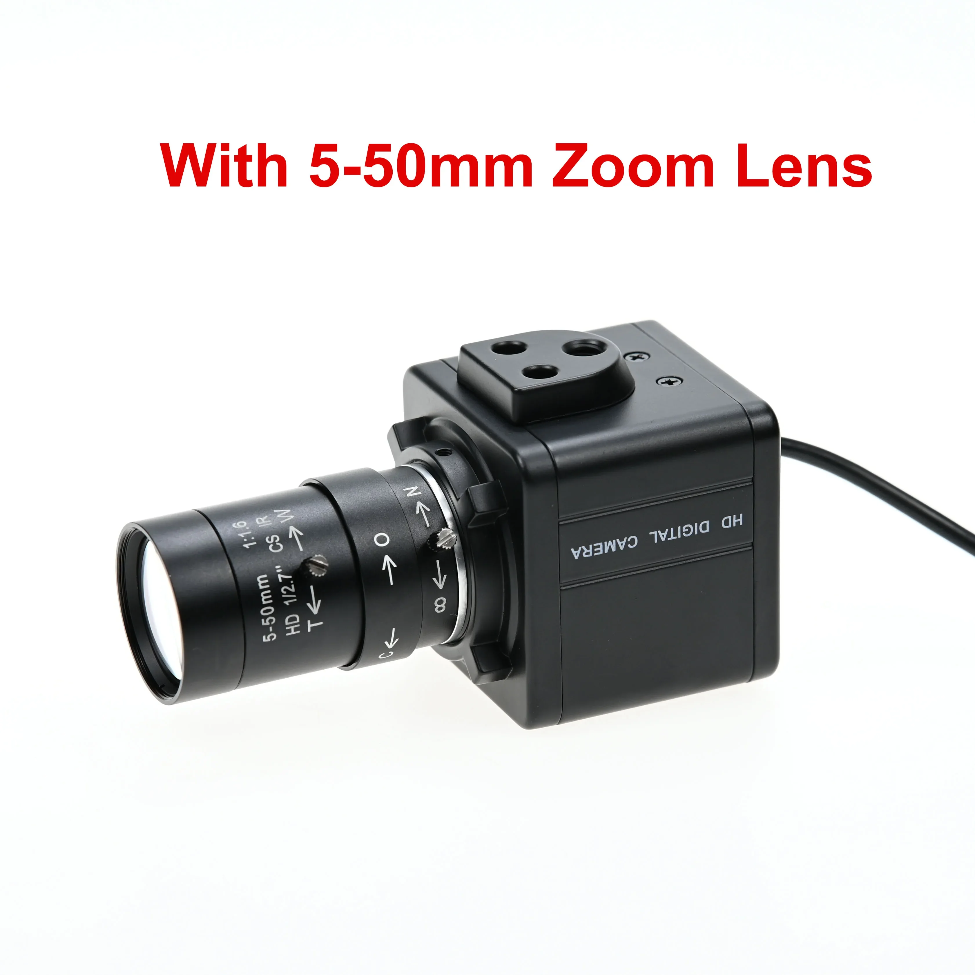 2MP Global Shutter USB Camera 60fps, Monochrome 1600x1200 , 2 Megapixel Mini Box Webcam , With Manual Varifocal CS Lens 5-50mm