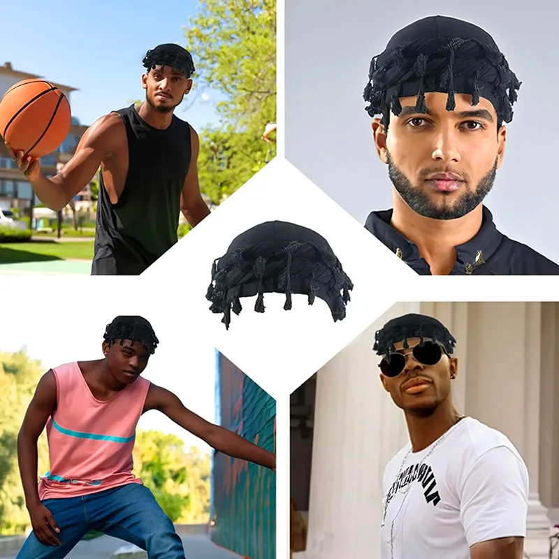 Hip Hop Men Hat Punk Men's Inner Lining Head Hat Vintage Twist Braid Hat Head Wraps Beanie Cap Hair Wrap Boys Street Basketball