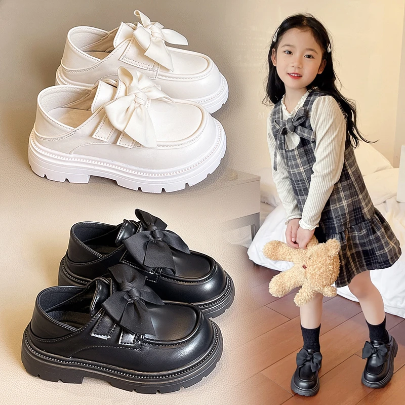 2026 Spring And Autumn Girls' Leather Soft British Style Princess Thick-soled Fashionable Black Mary Jane Shoes for Children