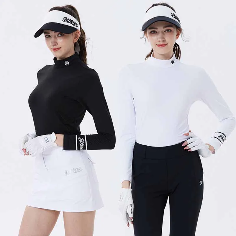 BG New Golf Apparel Women Long-sleeved Elastic T-shirt Fall Spring Fashion Inner Tops Ladies Stand Collar Leisure Golf Clothes