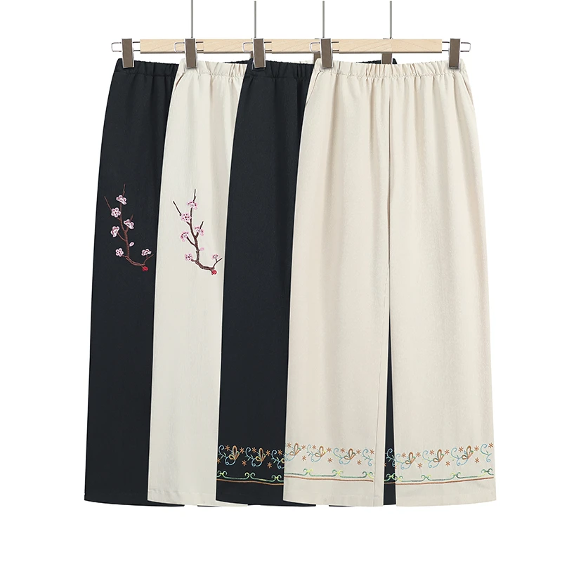 

Свободные прямые брюки с вышивкой, укороченные, повседневные, для женщин среднего и старшего возраста, с цветочным узором