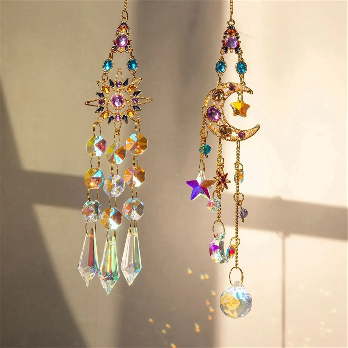 【HOT N07R】 Crystal Outdoor Wind Chimes Garden Wind Music 3d Wind Spinner Hanging for Garden Rainbow Maker Decoration B