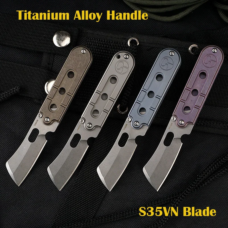 S35VN Blade Titanium Alloy Folding Knife EDC Portable Utility Knife Keychain Necklace Outdoor Hunting Self-defense Tool Gif