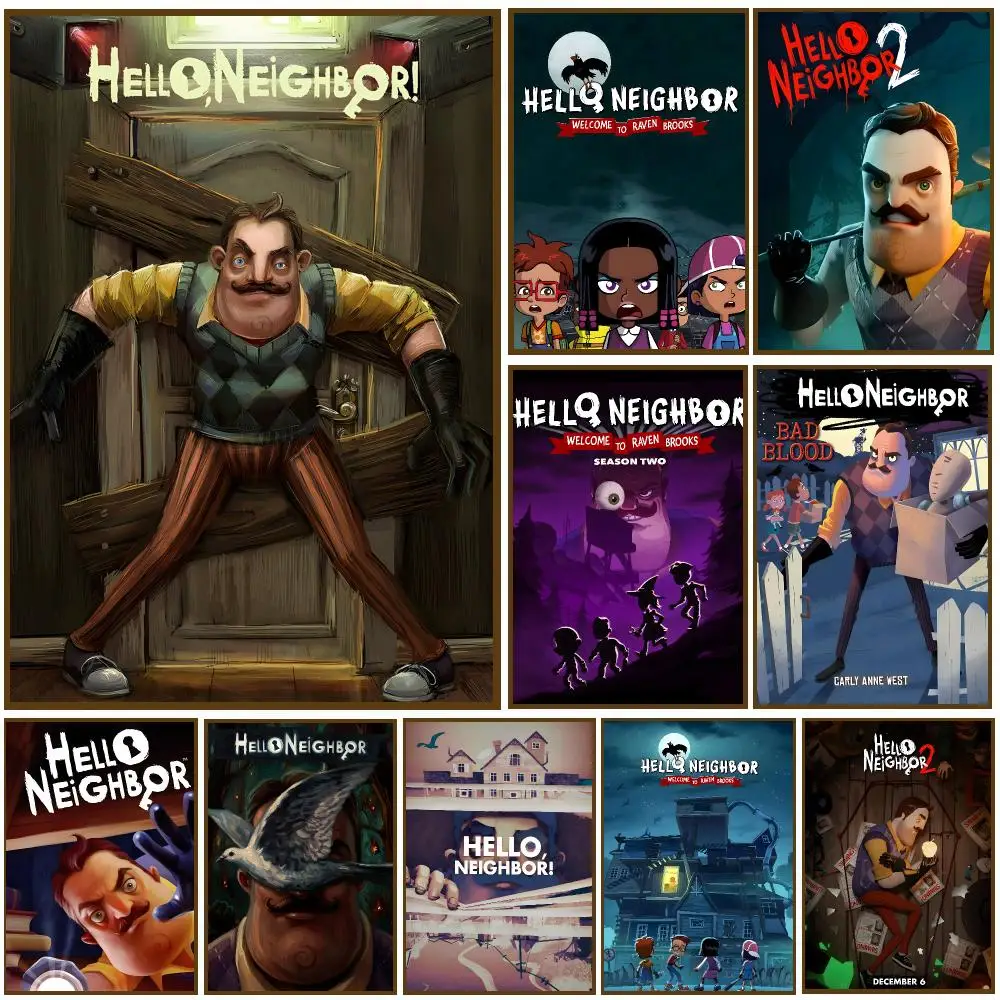 Hello Neighbor Game Horror Poster Self-adhesive Advanced Aesthetic Printing Paper Wall Art for Living Room Home Decor