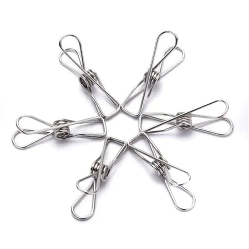 20pcs Stainless Steel Clips Clothes Photo Paper Peg Pin Hook Clothespin Home Decoration Set Household Storage Kitchen Organizer