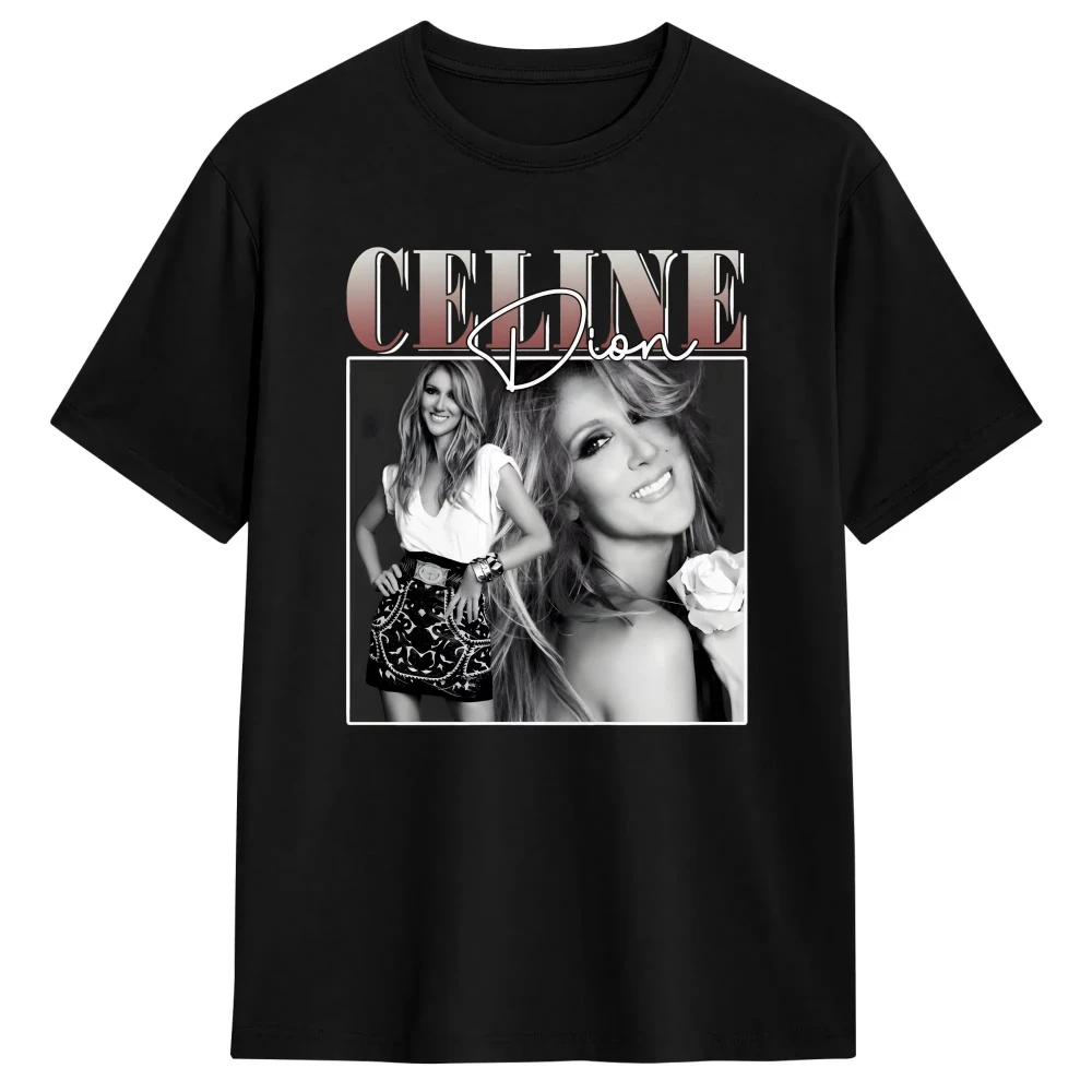 2026Celines Dion Face Portrait Men T Shirt Canadian Singer Tee Shirt Short Sleeve Round Collar T-Shirt Cotton Original Clothing