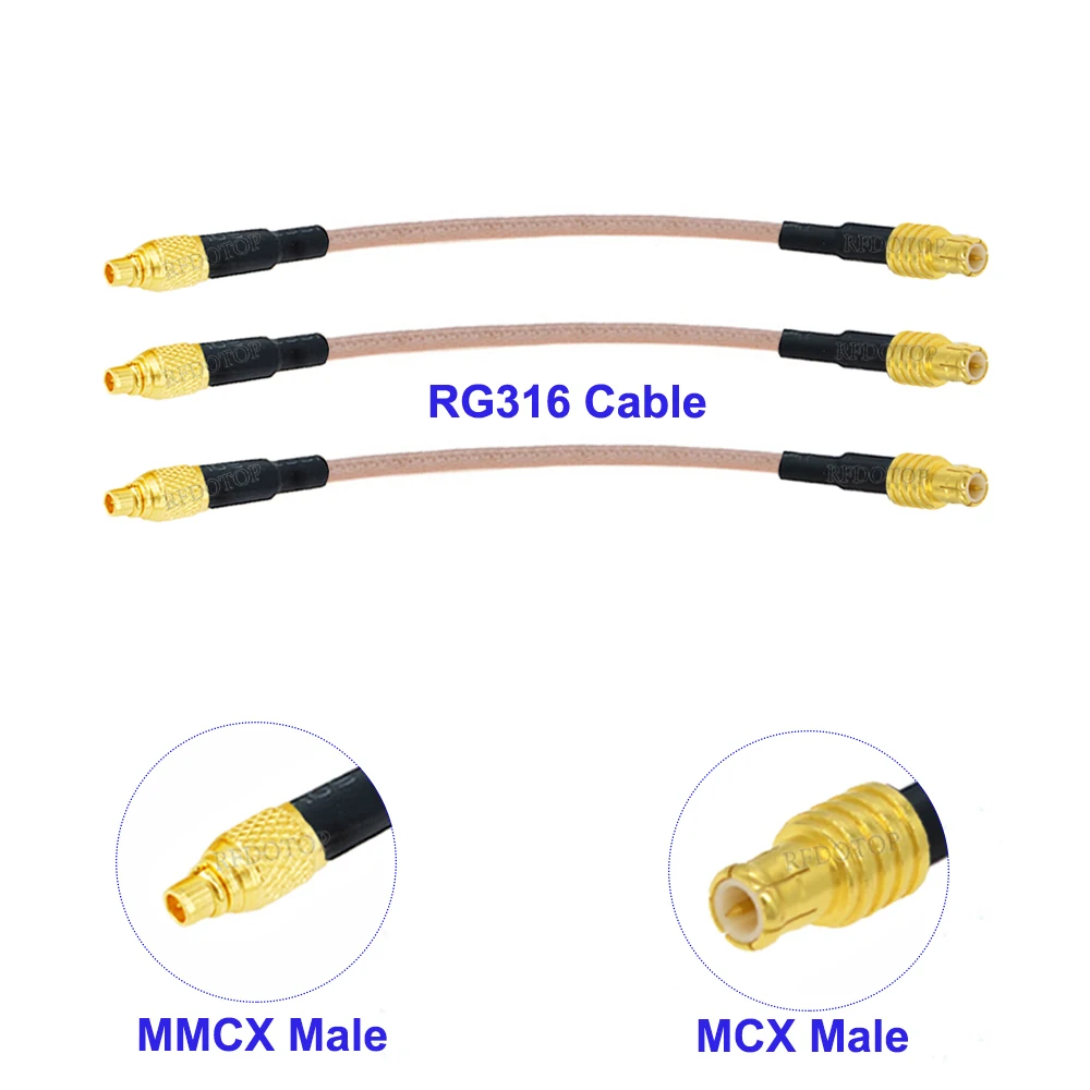 1PCS RG-316 MMCX Male Straight to MCX Male Straight  Connector RG316 Cable Pigtail Jumper RF Coaxial Extension Cord 5CM-1M